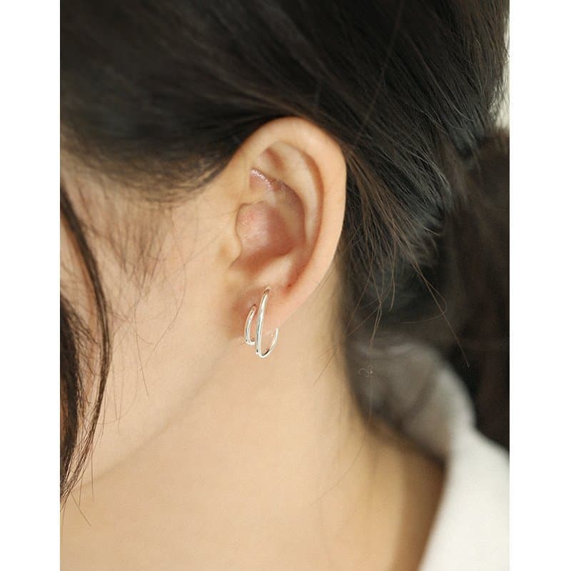 Irregular Double Layer C Shape 925 Sterling Silver Stud Earrings