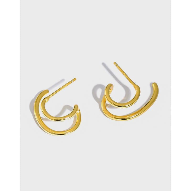 Irregular Double Layer C Shape 925 Sterling Silver Stud Earrings