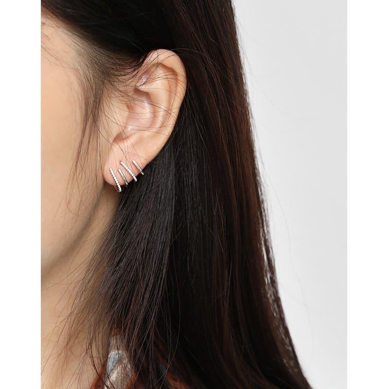 Rake CZ Shape Lines 925 Sterling Silver Stud Earrings