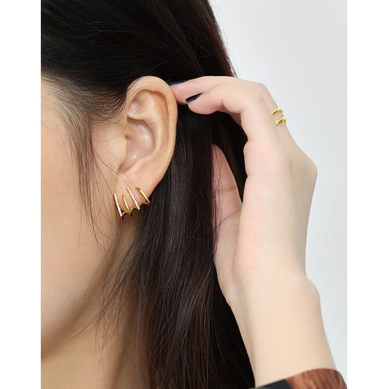 Rake CZ Shape Lines 925 Sterling Silver Stud Earrings