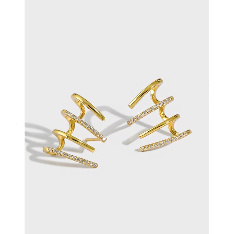 Rake CZ Shape Lines 925 Sterling Silver Stud Earrings