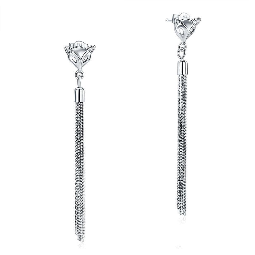 Sterling Silver Earrings Dangle Drop Fox
