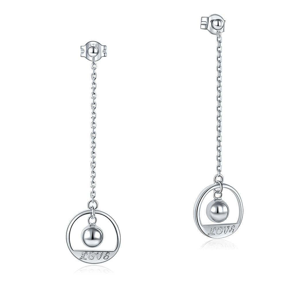 Solid 925 Sterling Silver Long Drop Dangle Love Earrings