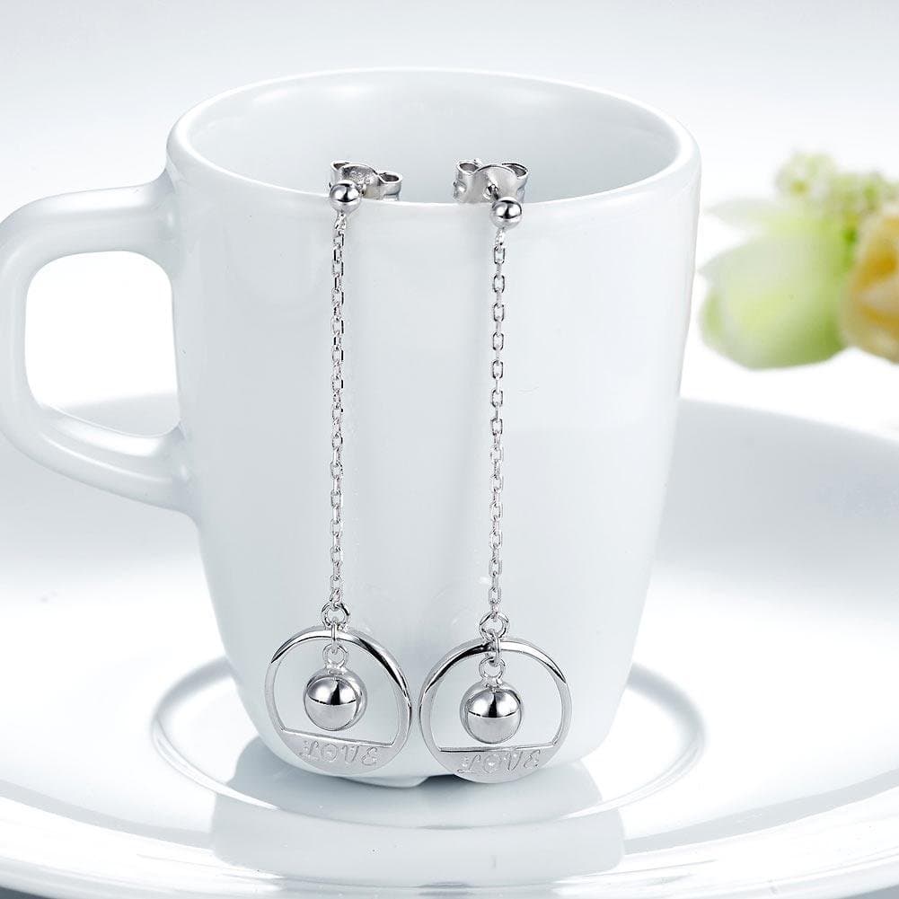 Solid 925 Sterling Silver Long Drop Dangle Love Earrings