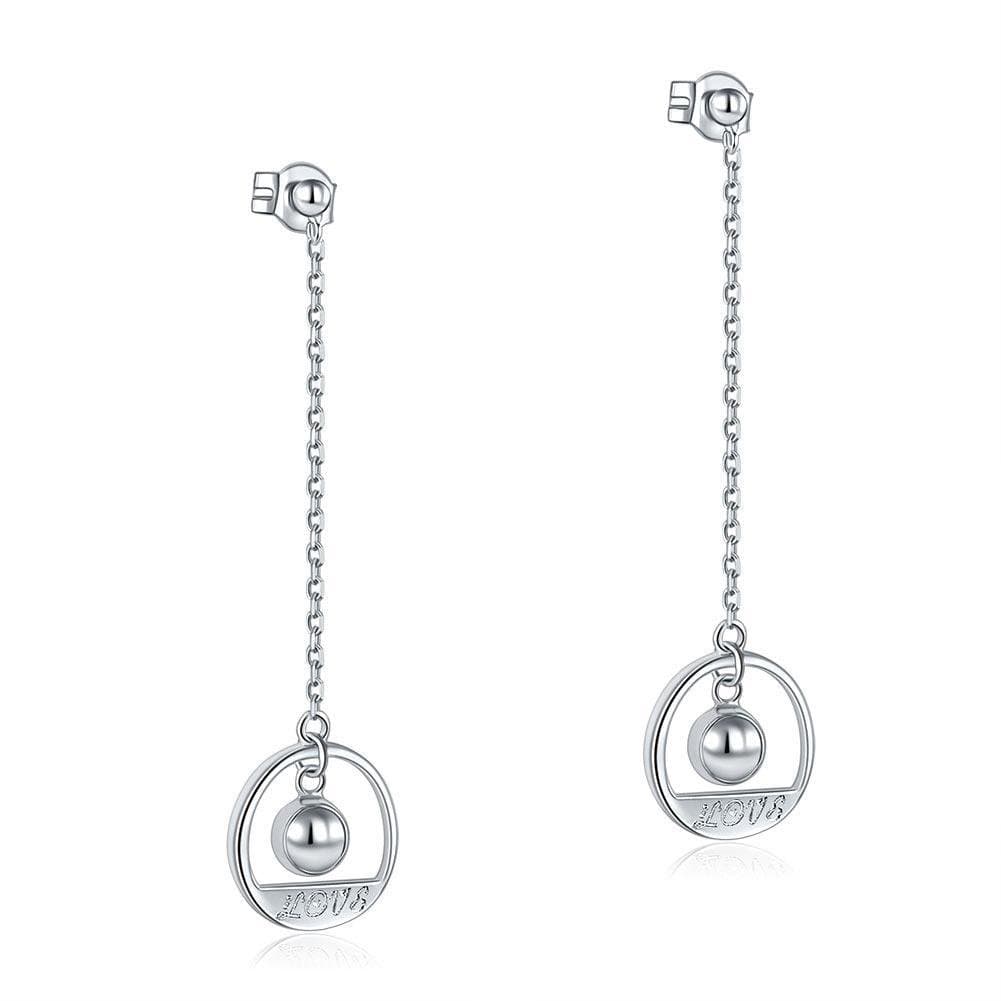 Solid 925 Sterling Silver Long Drop Dangle Love Earrings