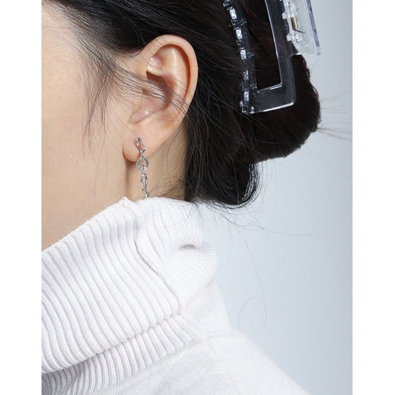 Irregular Hollow Chain 925 Sterling Silver Dangling Earrings