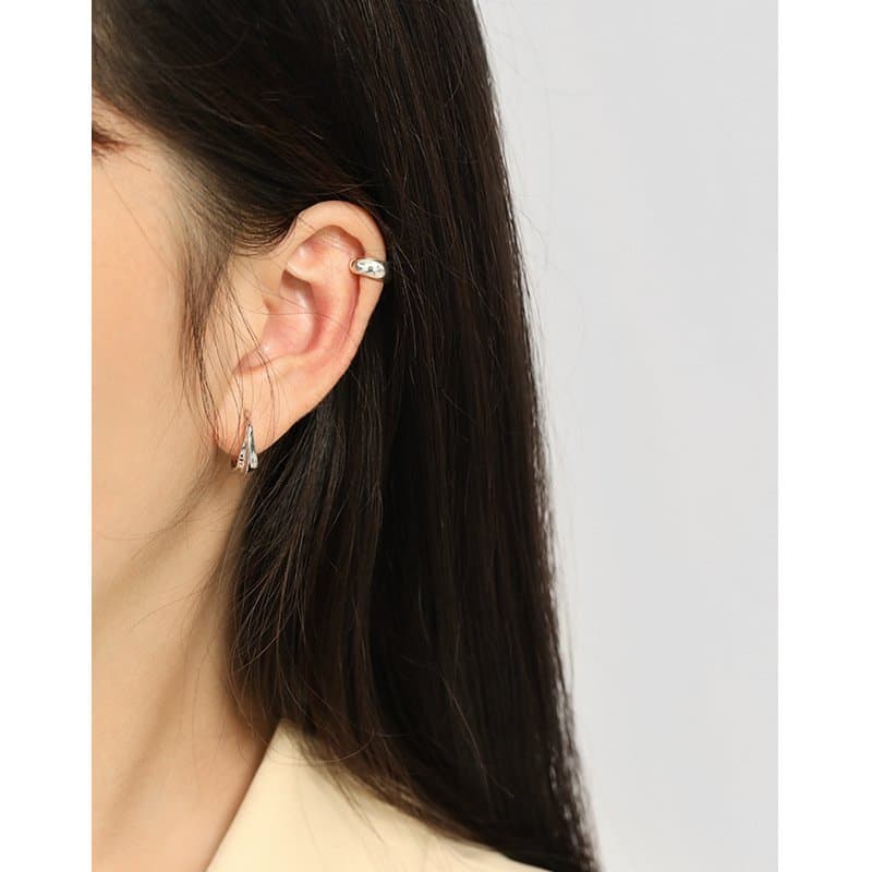 C Shape Circle irregular 925 Sterling Silver Hoop Earrings