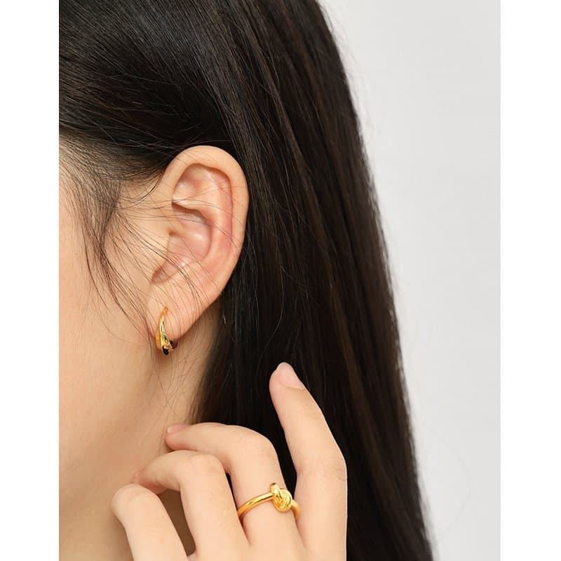 C Shape Circle irregular 925 Sterling Silver Hoop Earrings
