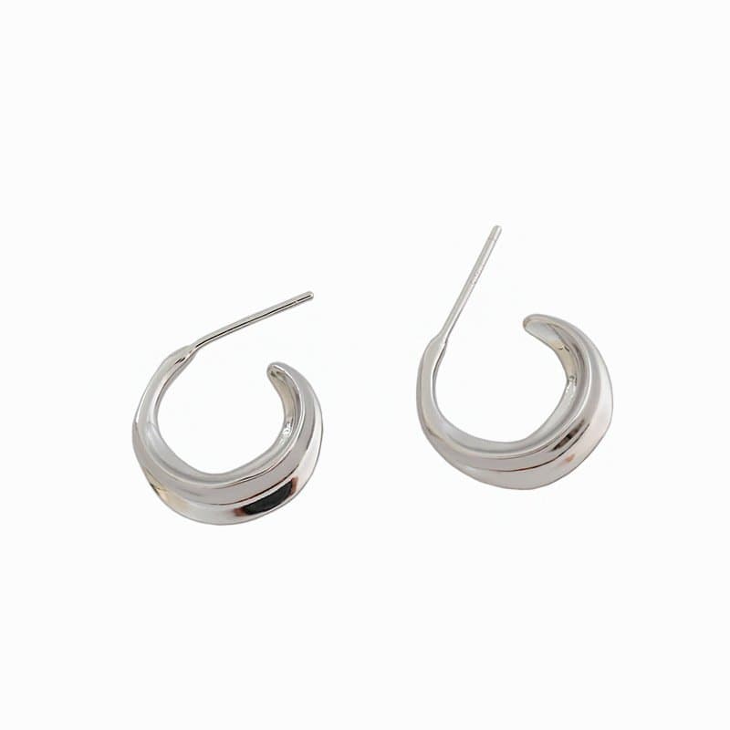C Shape Circle irregular 925 Sterling Silver Hoop Earrings