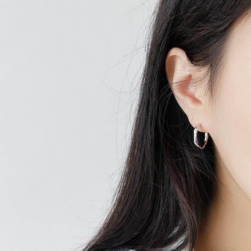 Geometric Irregular Circle 925 Sterling Silver Hoop Earrings
