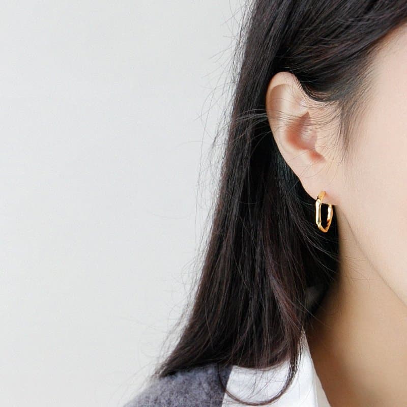 Geometric Irregular Circle 925 Sterling Silver Hoop Earrings