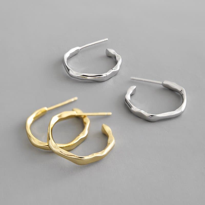 Geometric Irregular Circle 925 Sterling Silver Hoop Earrings