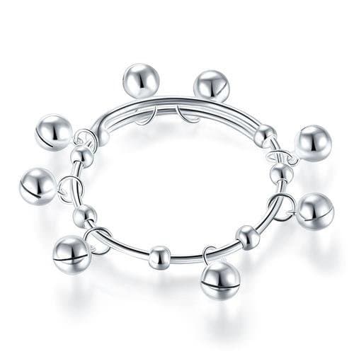 Solid 990 Silver Bells Bangle Bracelet Adjustable