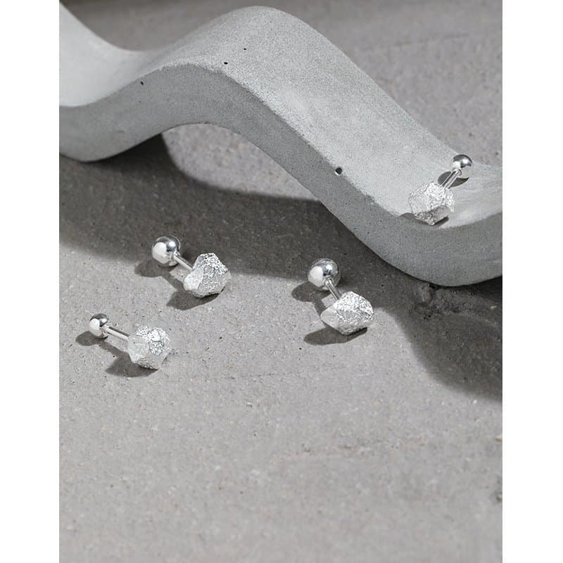 Irregular Stone Beads 925 Sterling Silver Stud Earrings