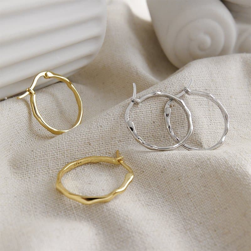 Irregular Circle 925 Sterling Silver Hoop Earrings