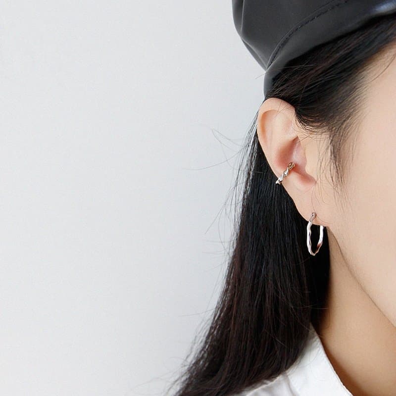 Irregular Circle 925 Sterling Silver Hoop Earrings