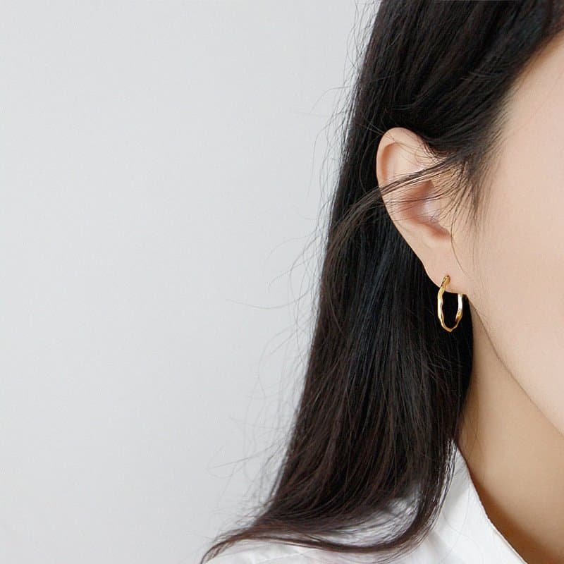 Irregular Circle 925 Sterling Silver Hoop Earrings