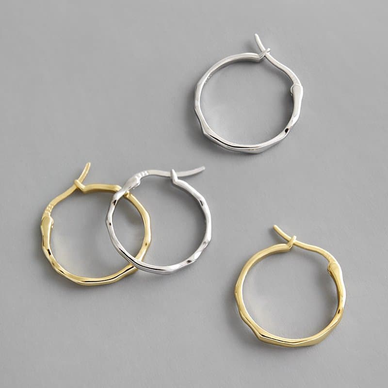 Irregular Circle 925 Sterling Silver Hoop Earrings