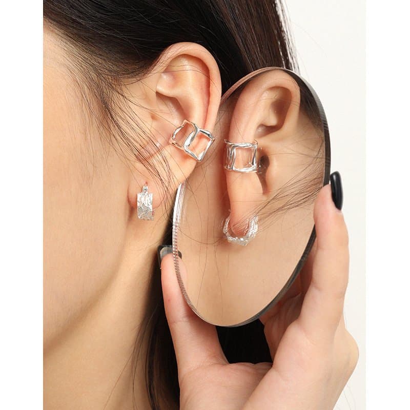 Classic Geometric Irregular 925 Sterling Silver Hoop Earrings
