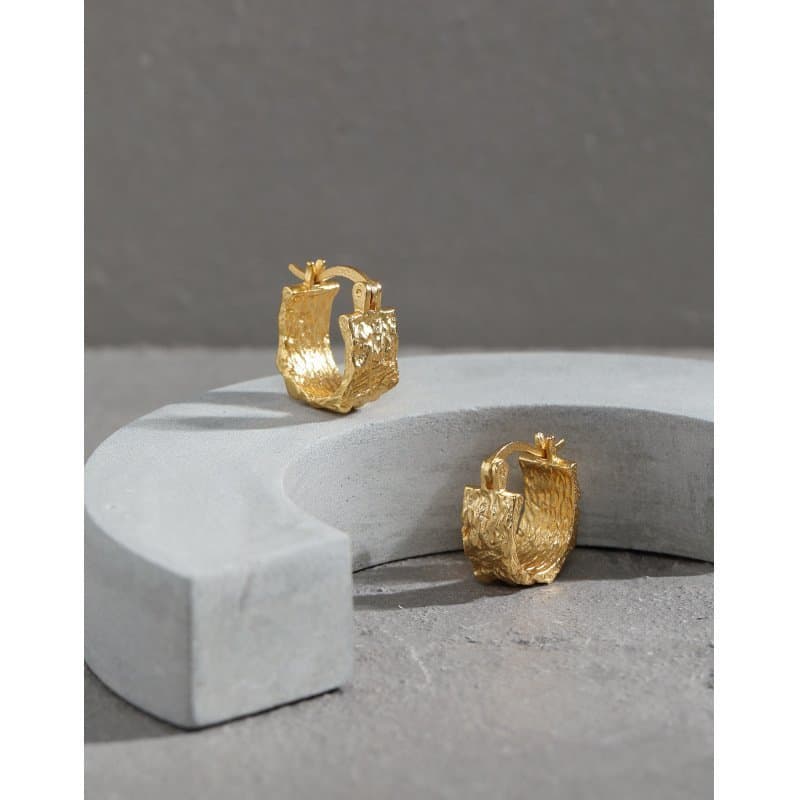 Classic Geometric Irregular 925 Sterling Silver Hoop Earrings