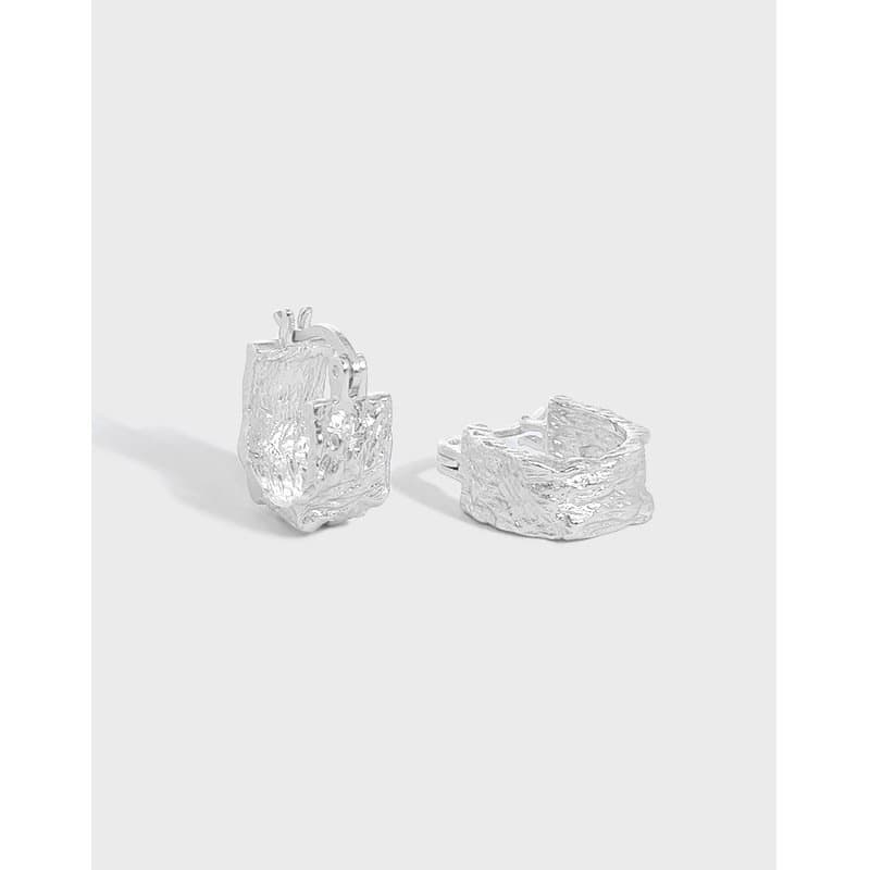 Classic Geometric Irregular 925 Sterling Silver Hoop Earrings