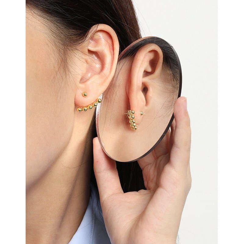 Beads Lines Geometric 925 Sterling Silver Stud Earrings