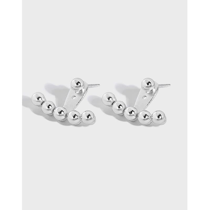 Beads Lines Geometric 925 Sterling Silver Stud Earrings