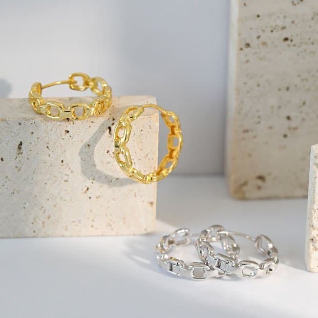 Hollow Chain 925 Sterling Silver Hoop Earrings