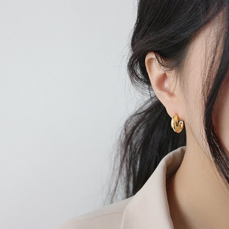 Letter C Shape 925 Sterling Silver Hoop Earrings