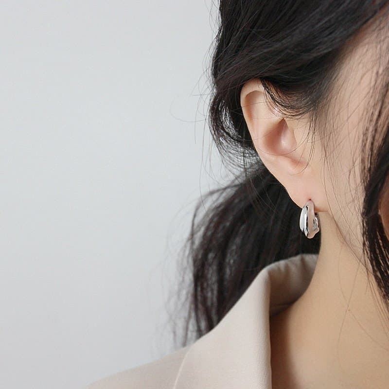 Letter C Shape 925 Sterling Silver Hoop Earrings