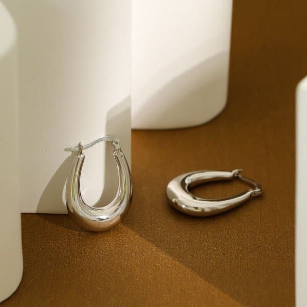 Classic Letter U Shape 925 Sterling Silver Hoop Earrings