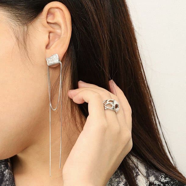 Geometric Block Tassels 925 Sterling Silver Dangling Earrings