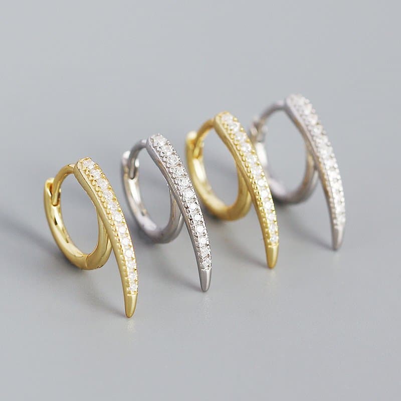 CZ Lines Rivet 925 Sterling Silver Hoop Earrings