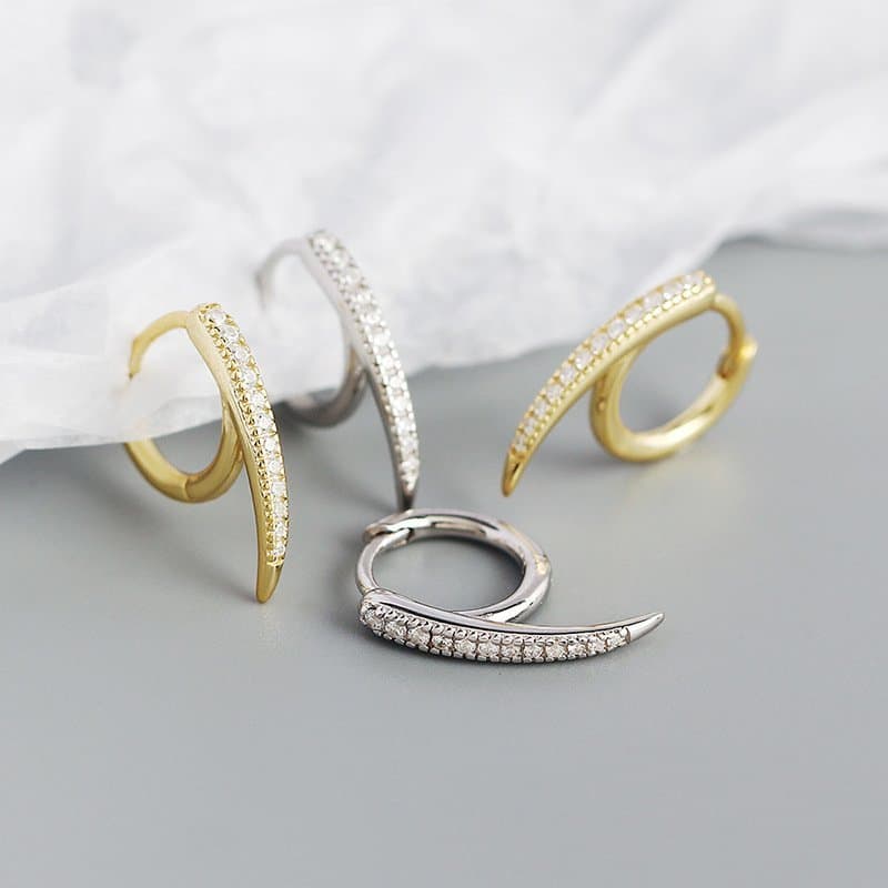 CZ Lines Rivet 925 Sterling Silver Hoop Earrings