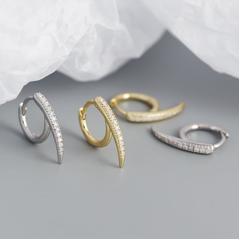 CZ Lines Rivet 925 Sterling Silver Hoop Earrings