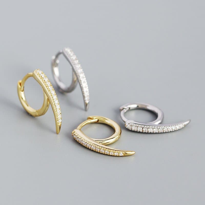 CZ Lines Rivet 925 Sterling Silver Hoop Earrings
