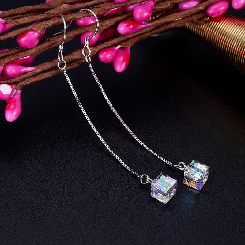 Dangle Drop Line Earrings AB Austrian Crystal