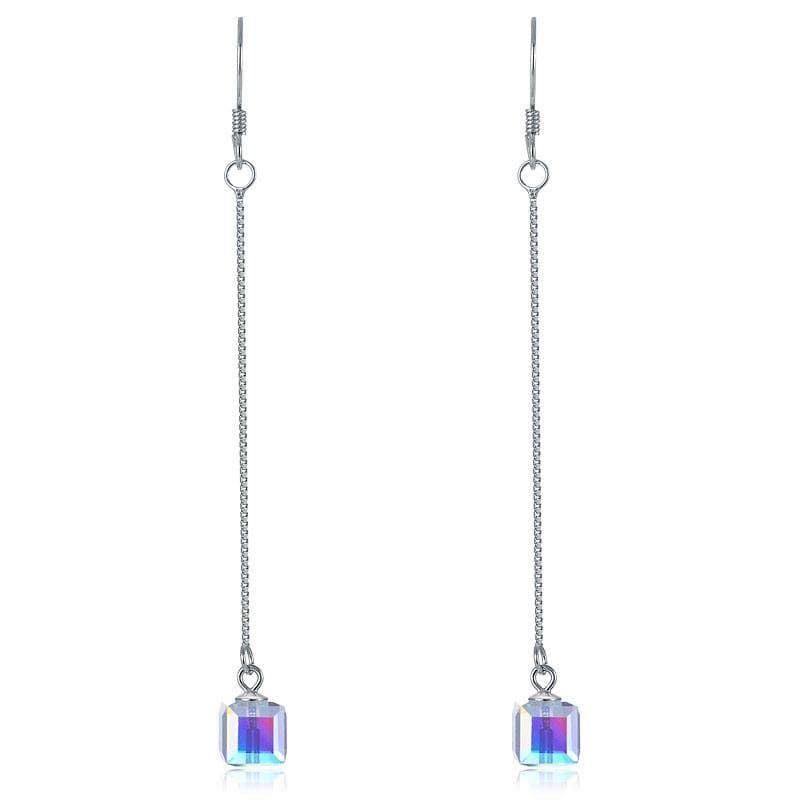 Dangle Drop Line Earrings AB Austrian Crystal