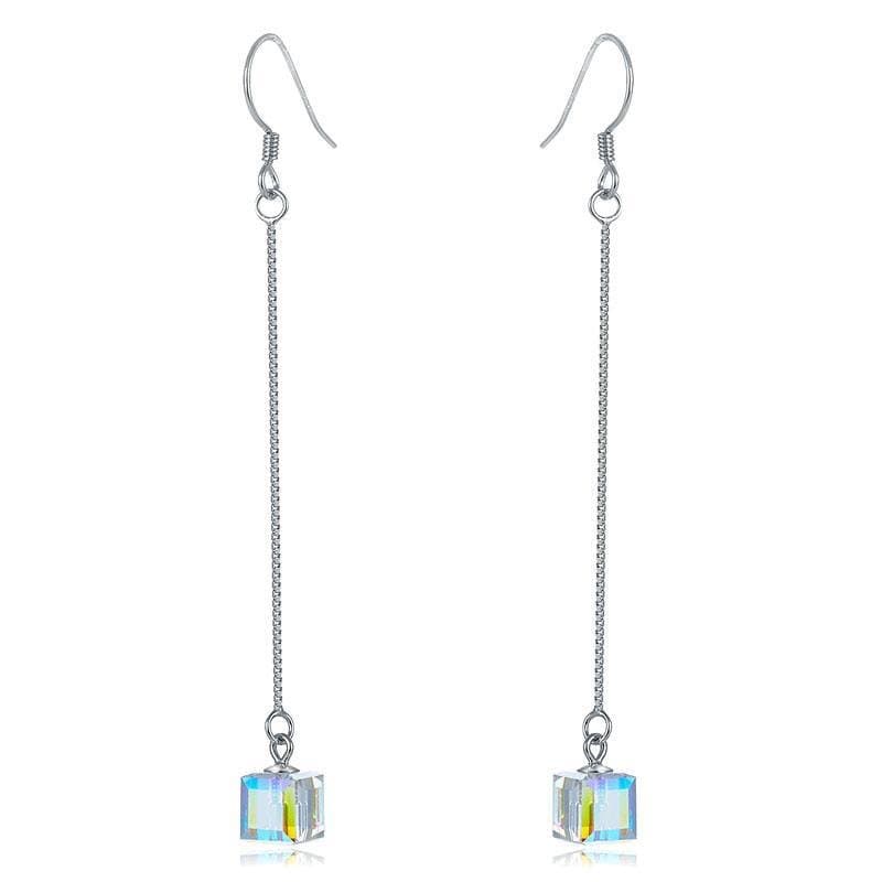 Dangle Drop Line Earrings AB Austrian Crystal