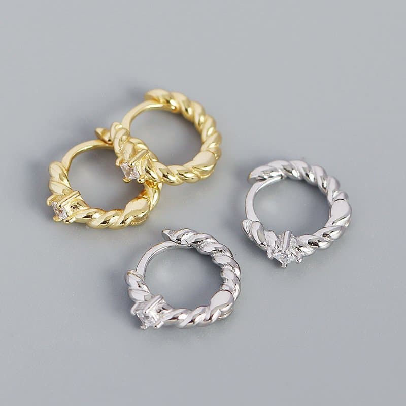 CZ Twisted 925 Sterling Silver Hoop Earrings