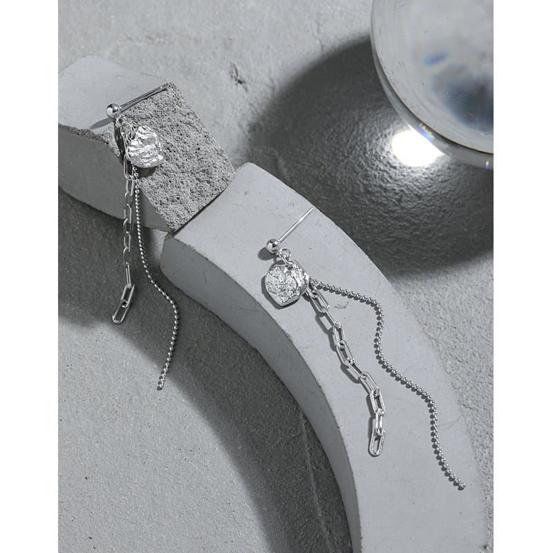 Elegant Heart Chain Tassels 925 Sterling Silver Dangling Earrings