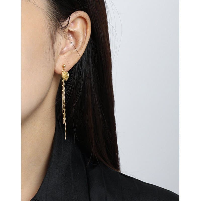 Elegant Heart Chain Tassels 925 Sterling Silver Dangling Earrings