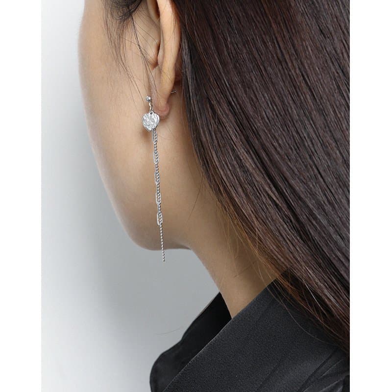Elegant Heart Chain Tassels 925 Sterling Silver Dangling Earrings