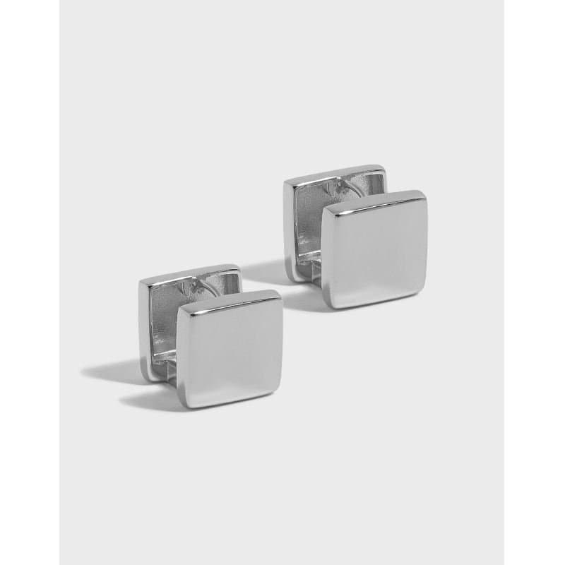 Geometric Gold Double Square 925 Sterling Silver Hoop Earrings