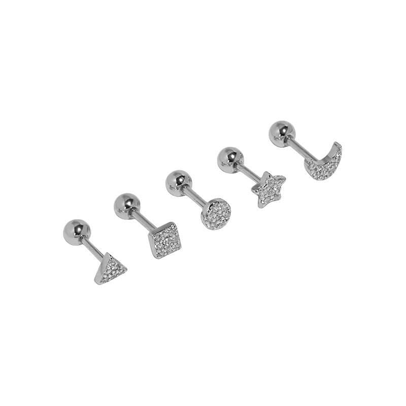 Stars Crescent Moon Round Square Triangle 925 Sterling Silver Stud Earrings