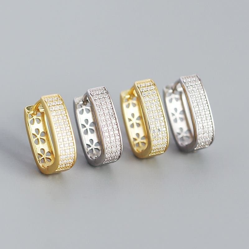 Micro Setting CZ U Shape 925 Sterling Silver Hoop Earrings