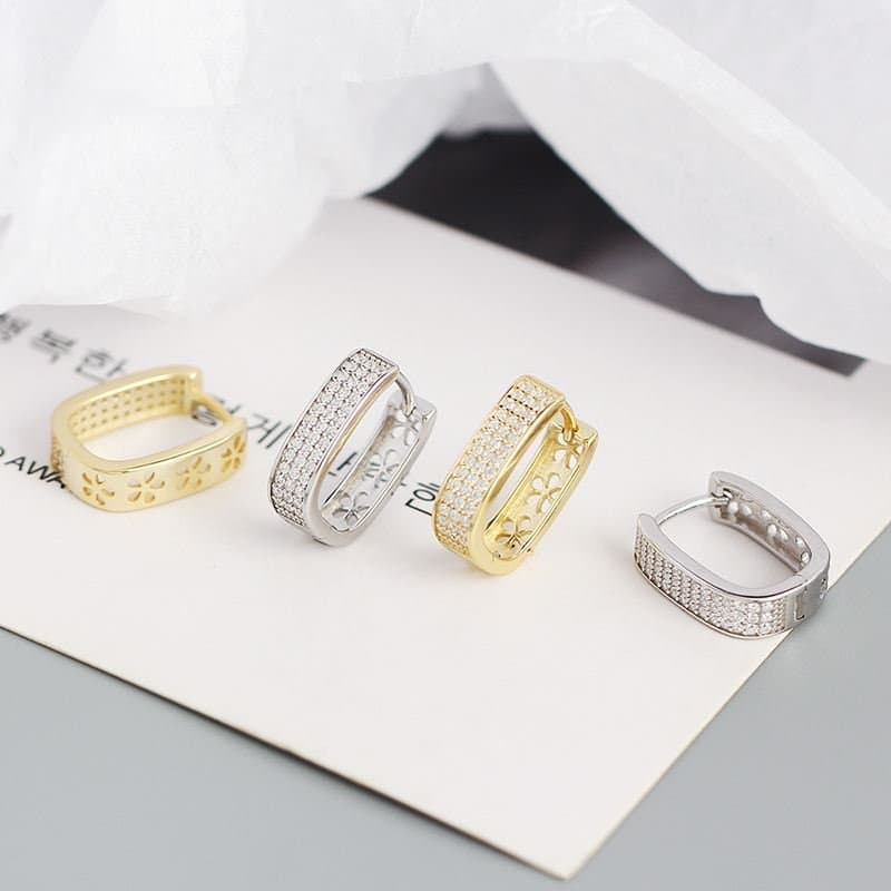 Micro Setting CZ U Shape 925 Sterling Silver Hoop Earrings