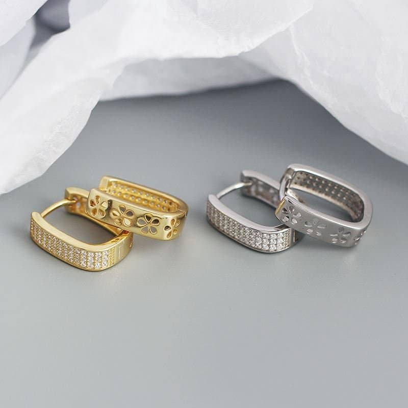 Micro Setting CZ U Shape 925 Sterling Silver Hoop Earrings