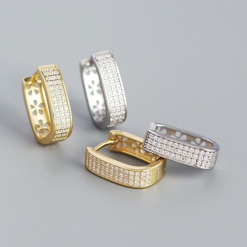 Micro Setting CZ U Shape 925 Sterling Silver Hoop Earrings