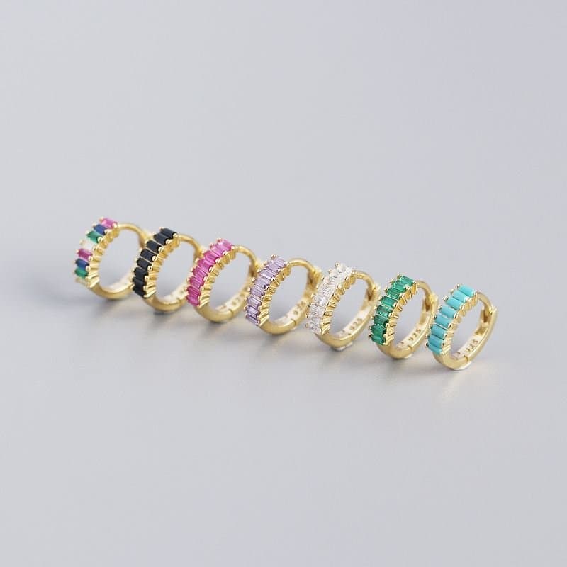Geometric Rectangle CZ Circle 925 Sterling Silver Hoop Earrings